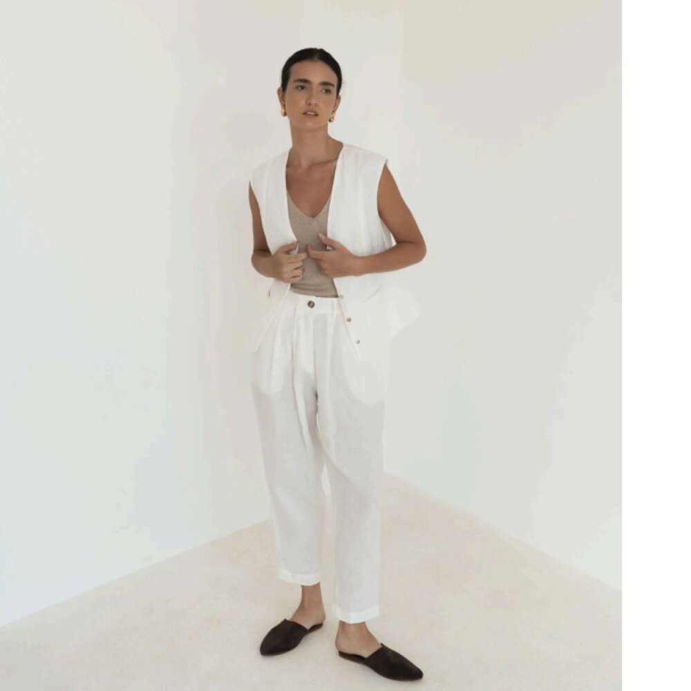 Lu • Ciee Tapered Suiting Linen Trouser White NWT Sz Large